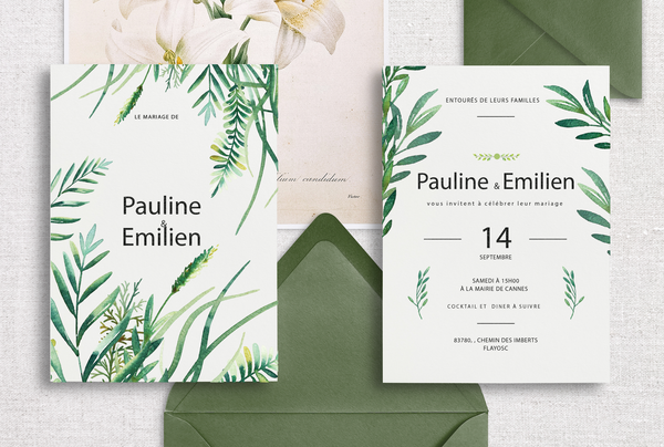 faire part feuillage aquarelle
